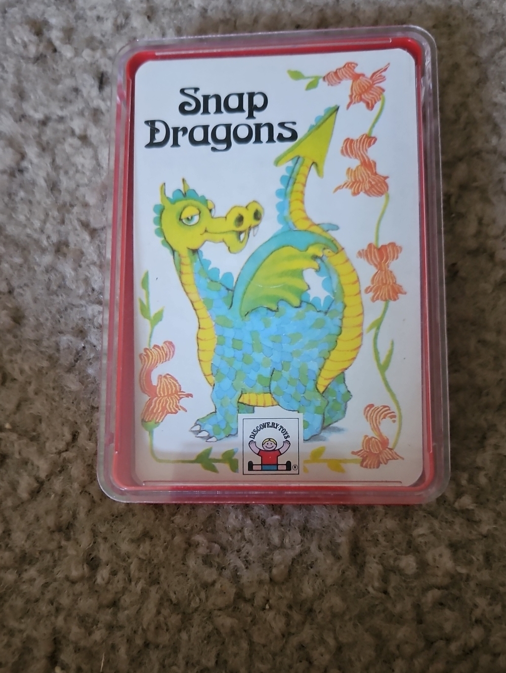 Discovery Toys Snap Dragons Card Game - Red Case with Blue & Yellow Dragon 1987